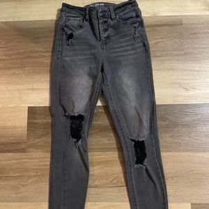 High Waisted Distressed Grey Jeans